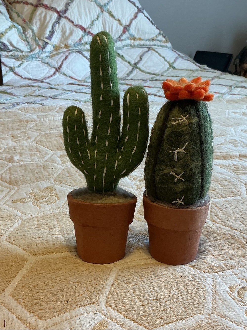 PAIR OF HANDMADE FELT CACTI
